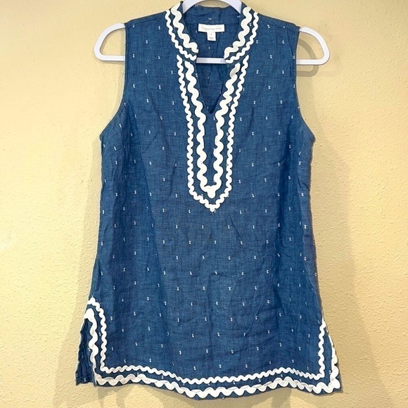 Women’s Charter Club Chambray blue popover top rick rack trim size Small - Picture 1 of 5